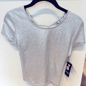 NWT GUESS silver shine multi top w/ open laced back, sparkly, Size Medium
